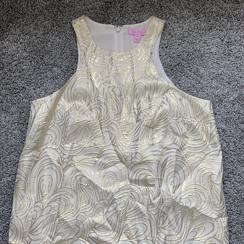 Lilly Pulitzer Diedra Dress In Gold Metallic Tidal Wave Jacquard XS - Picture 5 of 10